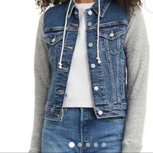 Levi's Trucker Blue Denim Sweatshirt Hoodie Button Front Casual Jacket Small